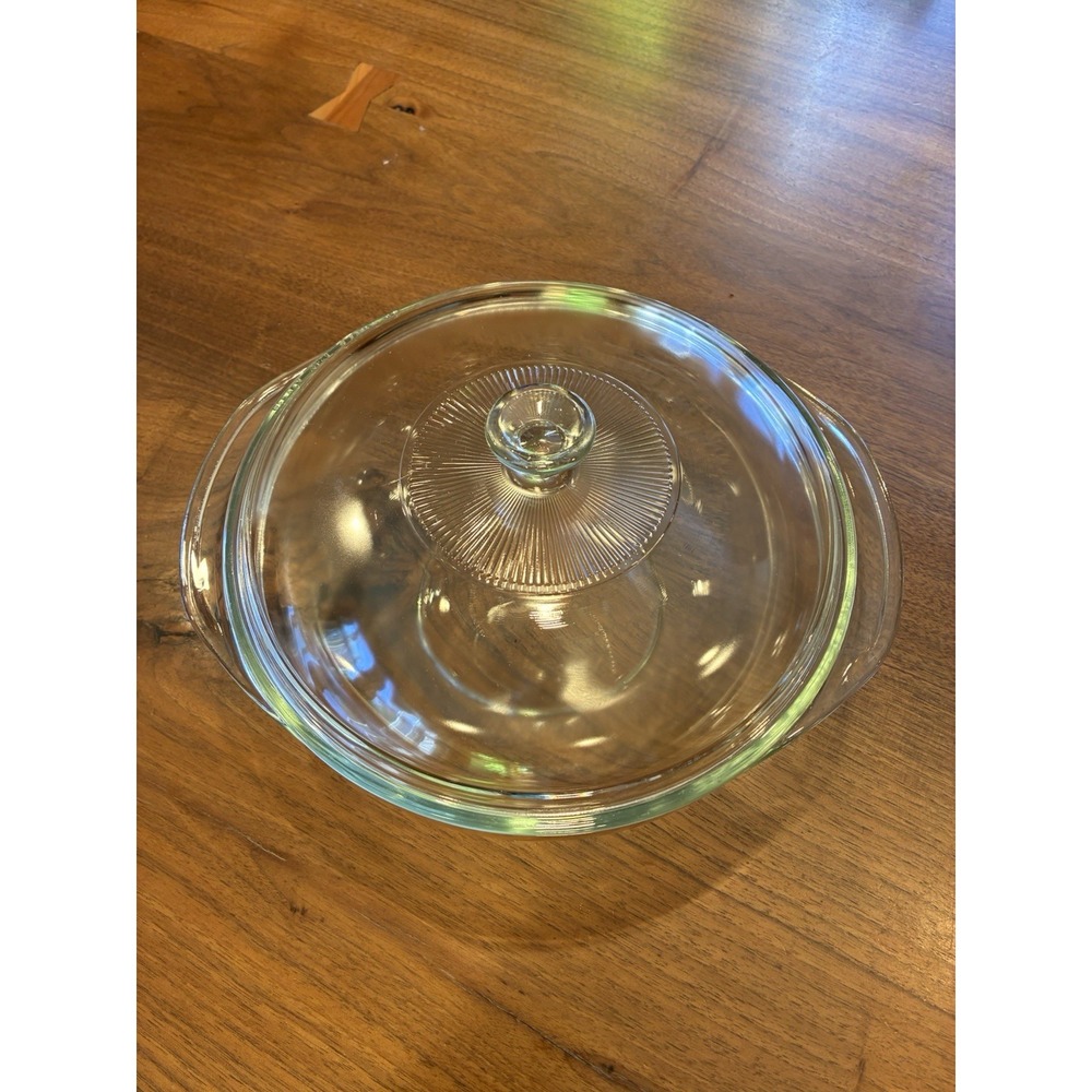 Pyrex Clear Glass 2 Qt Casserole Dish w Lid Round Baking Dish Oven Safe